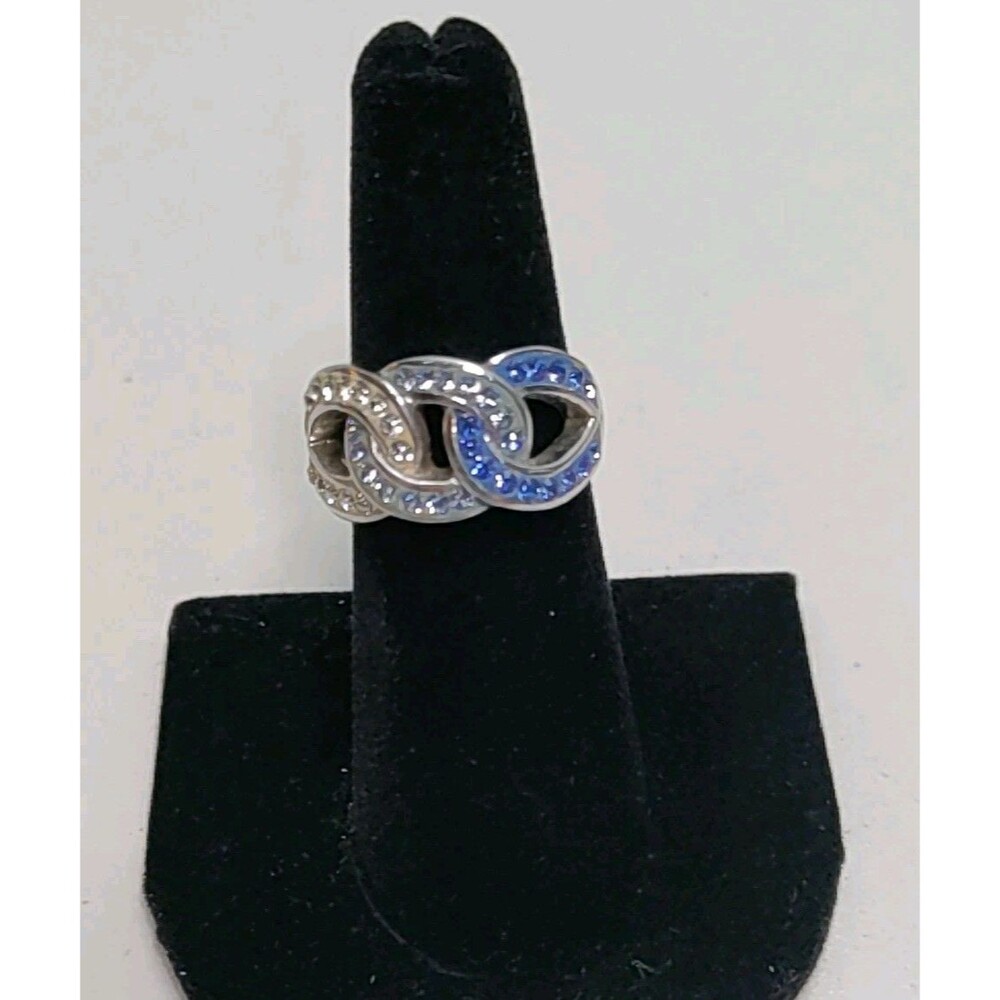 925 STERLING SILVER BLUE CZ Aqua Tanzanite CHAIN FACE BAND RING SIZE 6